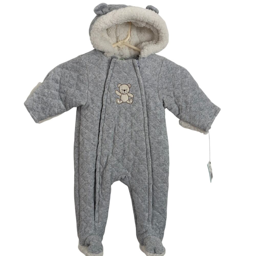 Little Me Grey Bear Quilted Velour Pram Bunting One Piece Size 6-9 months NWT